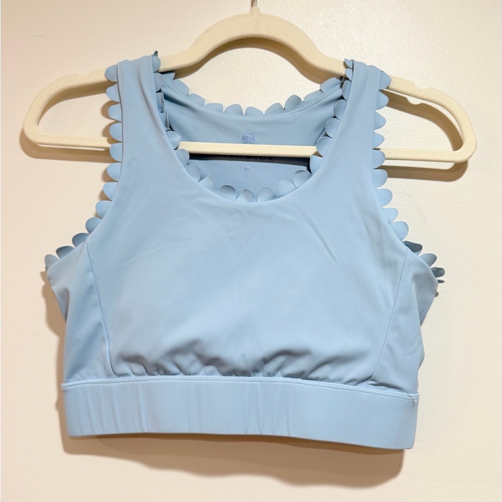 Renwick Golf Scalloped Edge Sports Bra, Baby Blue Cute Crop Top, Size Medium
